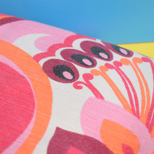 Vintage 1960s Double Bed Cover - Textured Weave With Fringe - Pink & Orange