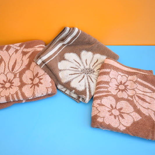 Vintage 1960s Cotton Flower Power Towels - Various Designs