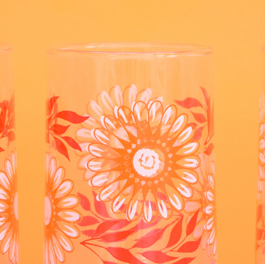 Vintage 1960s Flower Power Drinking Glasses - Orange