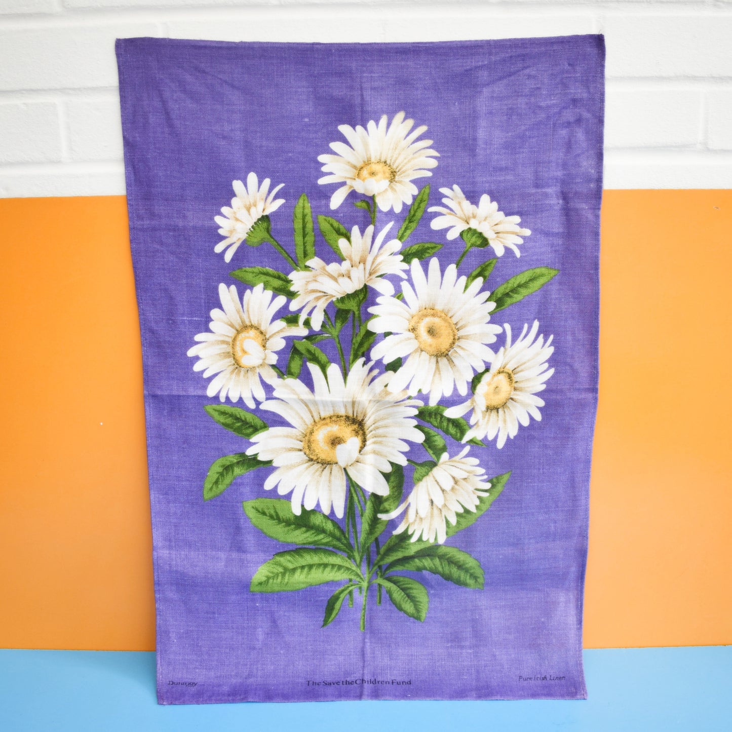 Vintage 1970s Tea Towel - Purple Daisy