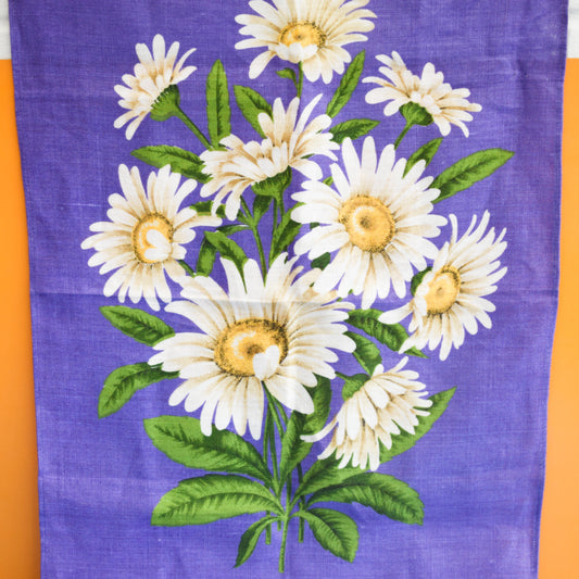 Vintage 1970s Tea Towel - Purple Daisy