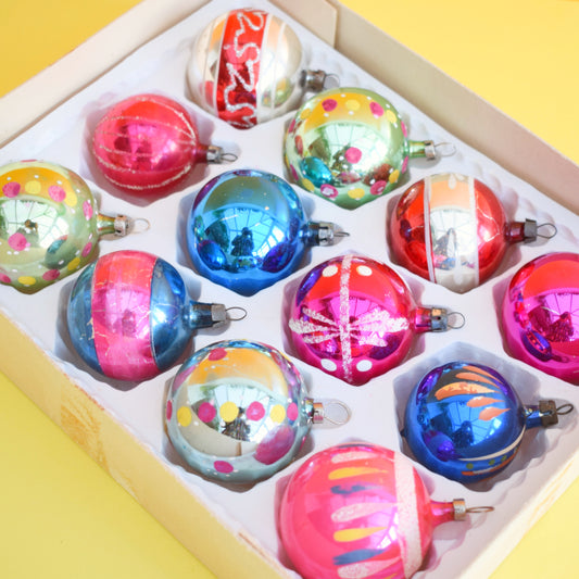 Vintage 1960s Glass Christmas Baubles - Medium 12 Mixed. by Pineapple Retro