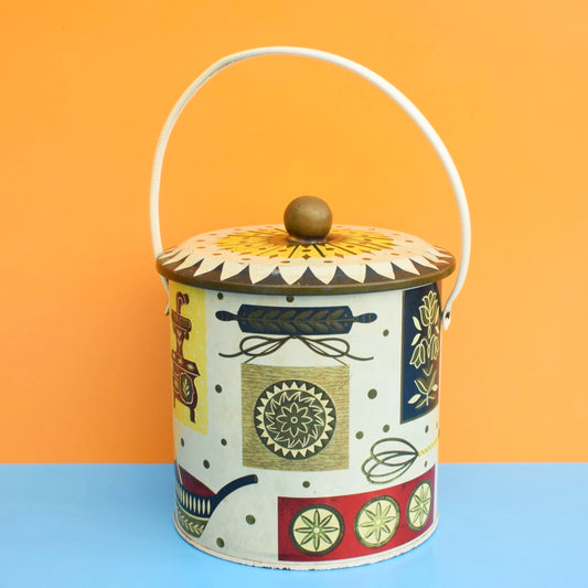 Vintage 1960s Metal Biscuit Tin - Atomic Homeware