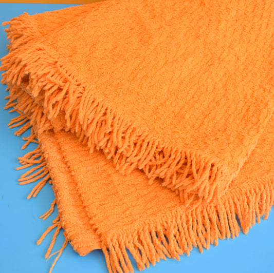 Vintage 1960s Double Bed Cover - Orange Candlewick Bedspread by Vintage