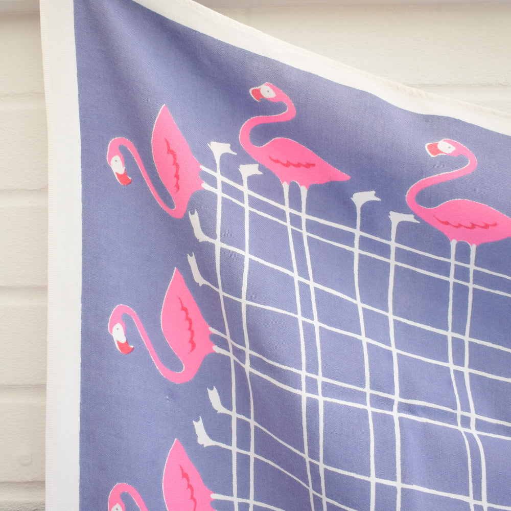 Vintage 1950s Tablecloth - Flamingo - Pink / Lavender