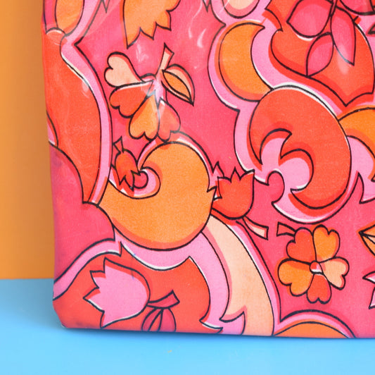 Vintage 1960s Vinyl Make Up Bag / Pencil Case - Pink & Orange
