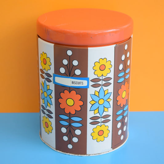 Vintage 1970s Flower Power Tin - Orange & Brown