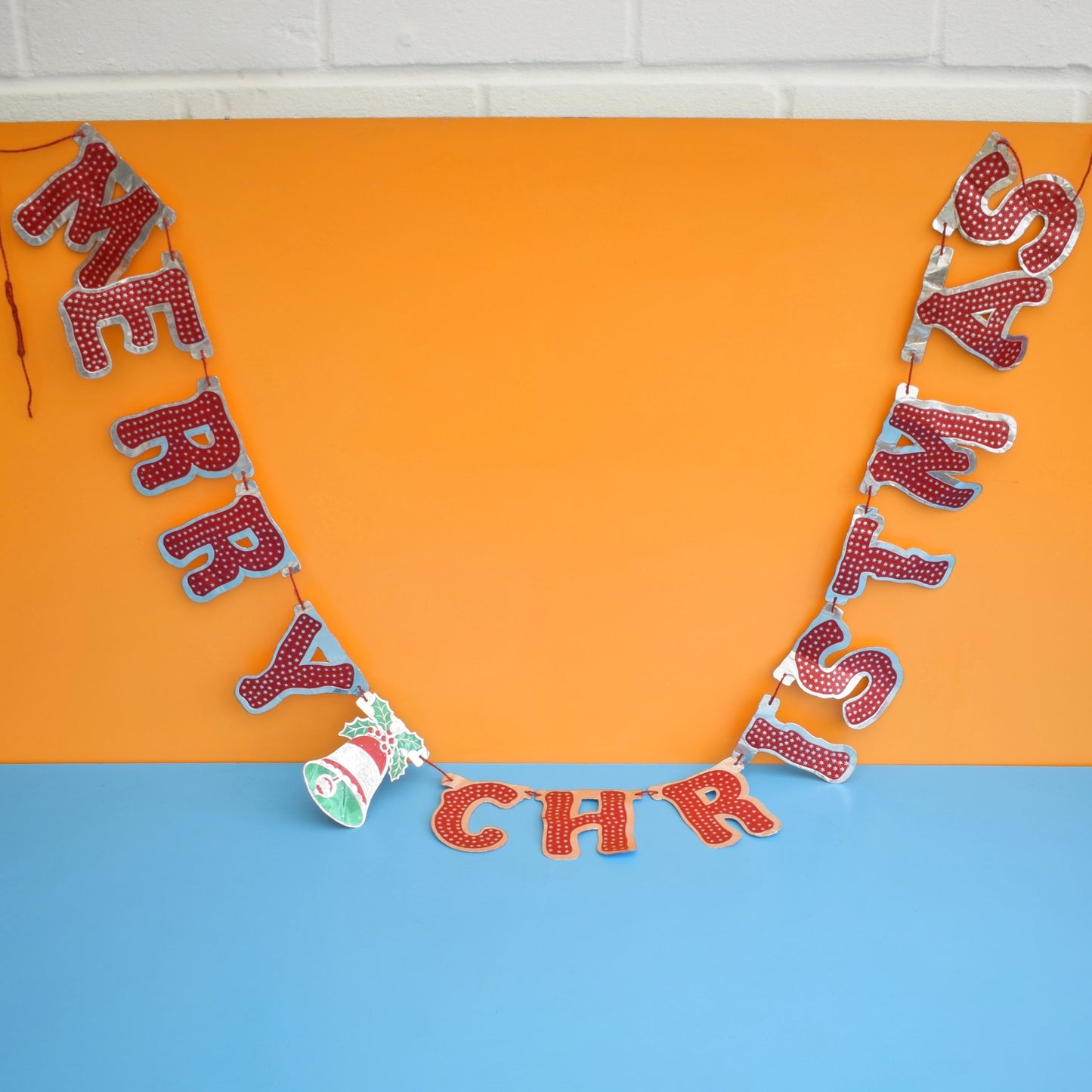 Vintage 1950s Merry Christmas Foil Garland Sign by Pineapple Retro