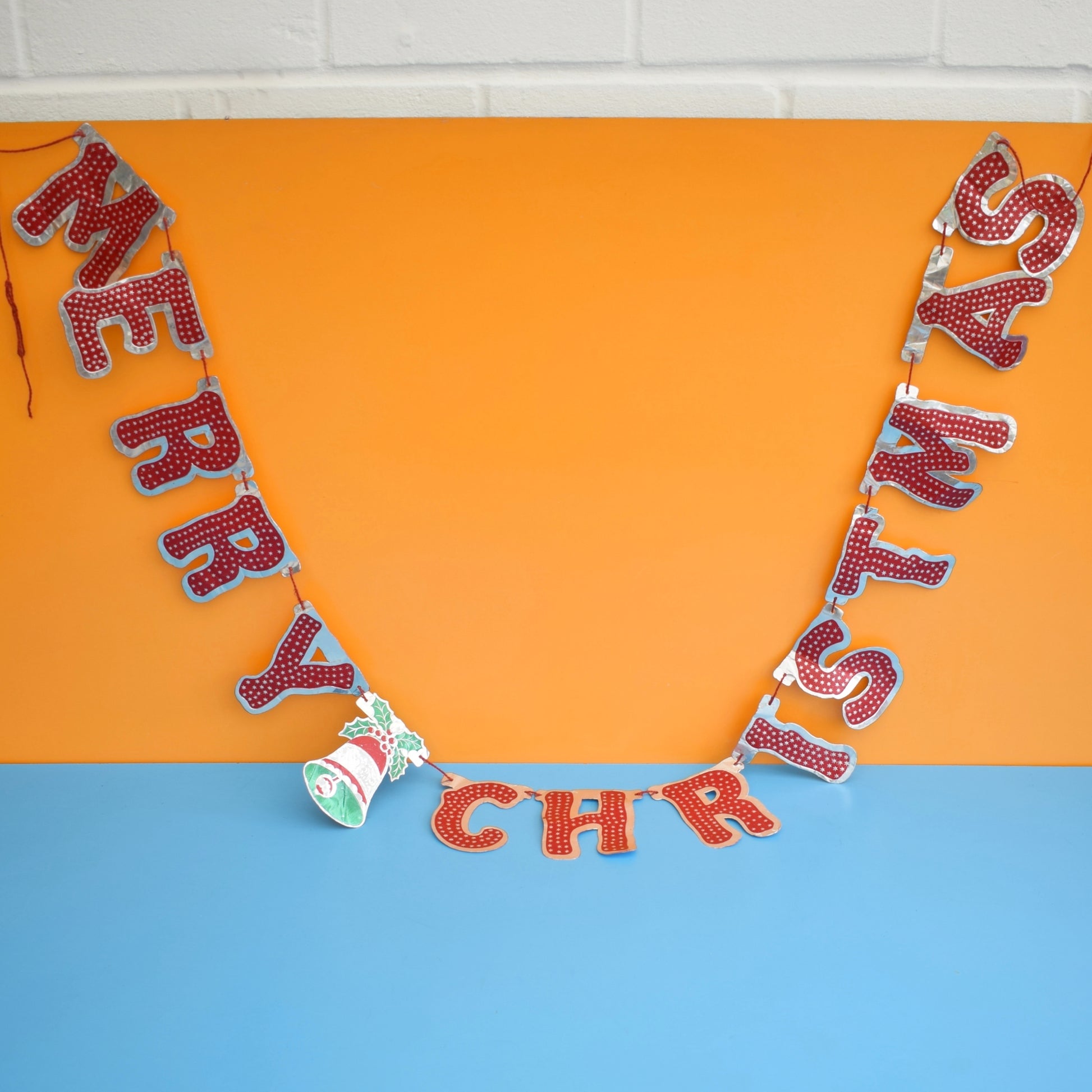 Vintage 1950s Merry Christmas Foil Garland Sign by Pineapple Retro