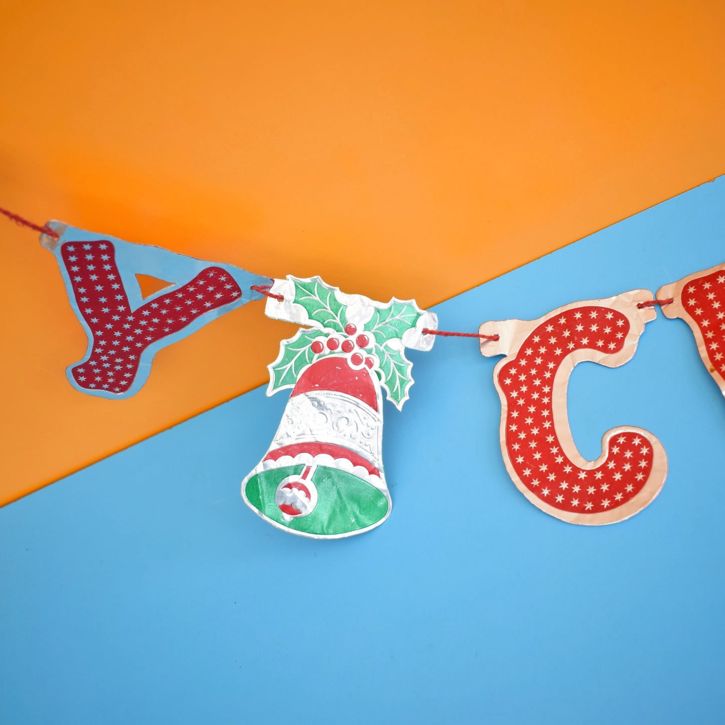 Vintage 1950s Merry Christmas Foil Garland Sign by Pineapple Retro