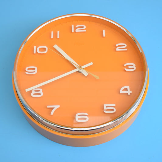 Vintage 1960s Metamec Battery Clock - Orange & Chrome