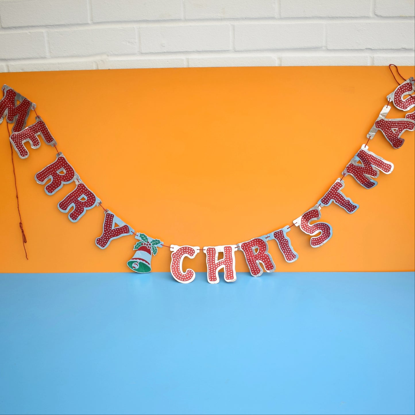 Vintage 1950s Merry Christmas Foil Garland Sign by Pineapple Retro