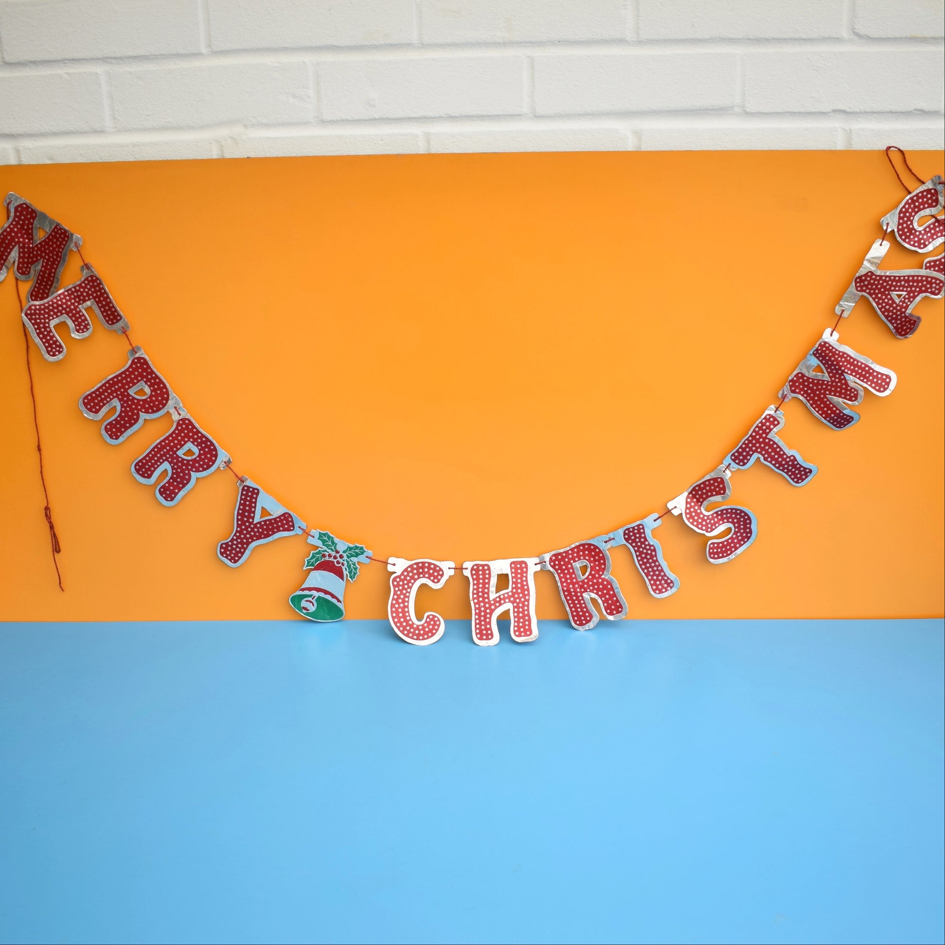 Vintage 1950s Merry Christmas Foil Garland Sign by Pineapple Retro