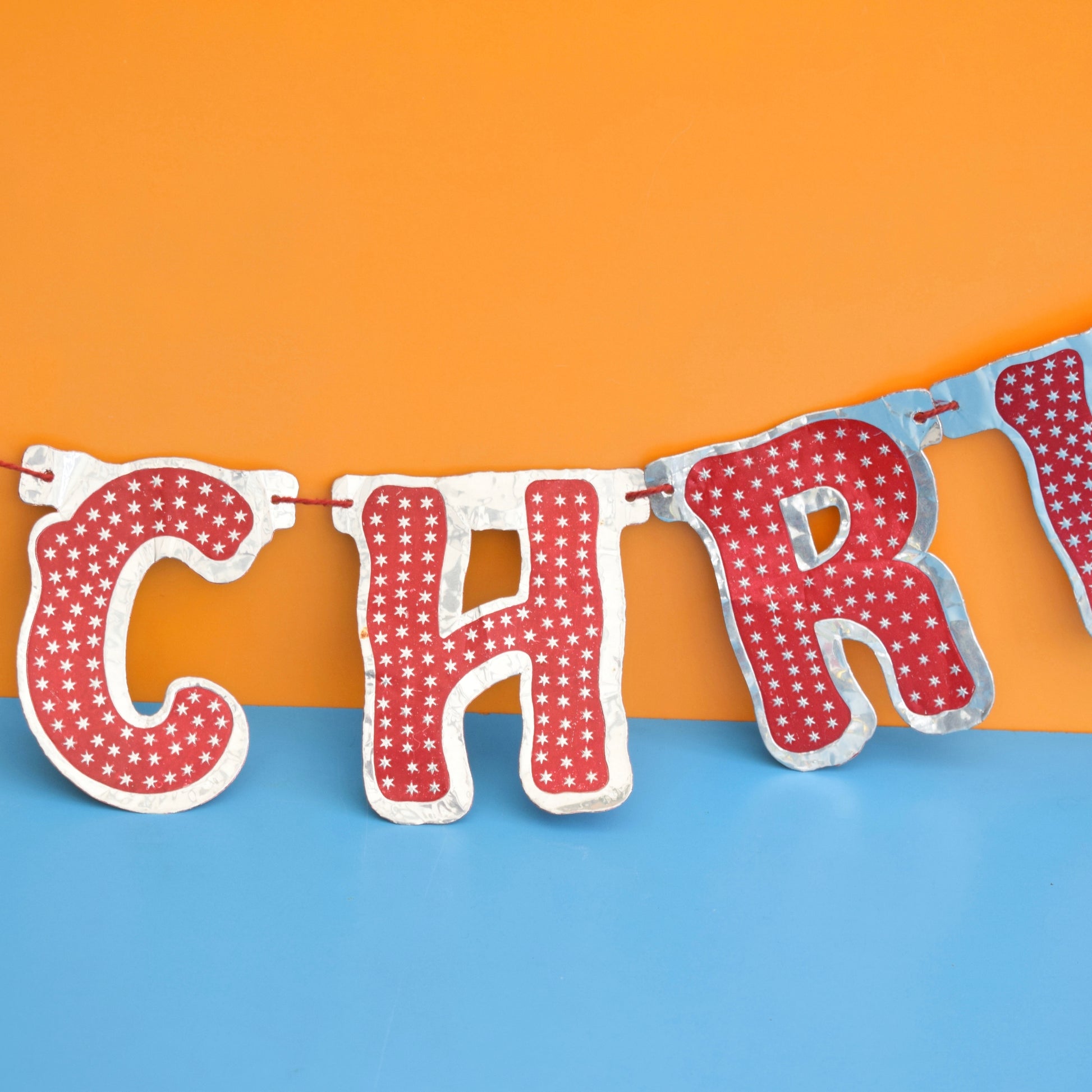 Vintage 1950s Merry Christmas Foil Garland Sign by Pineapple Retro