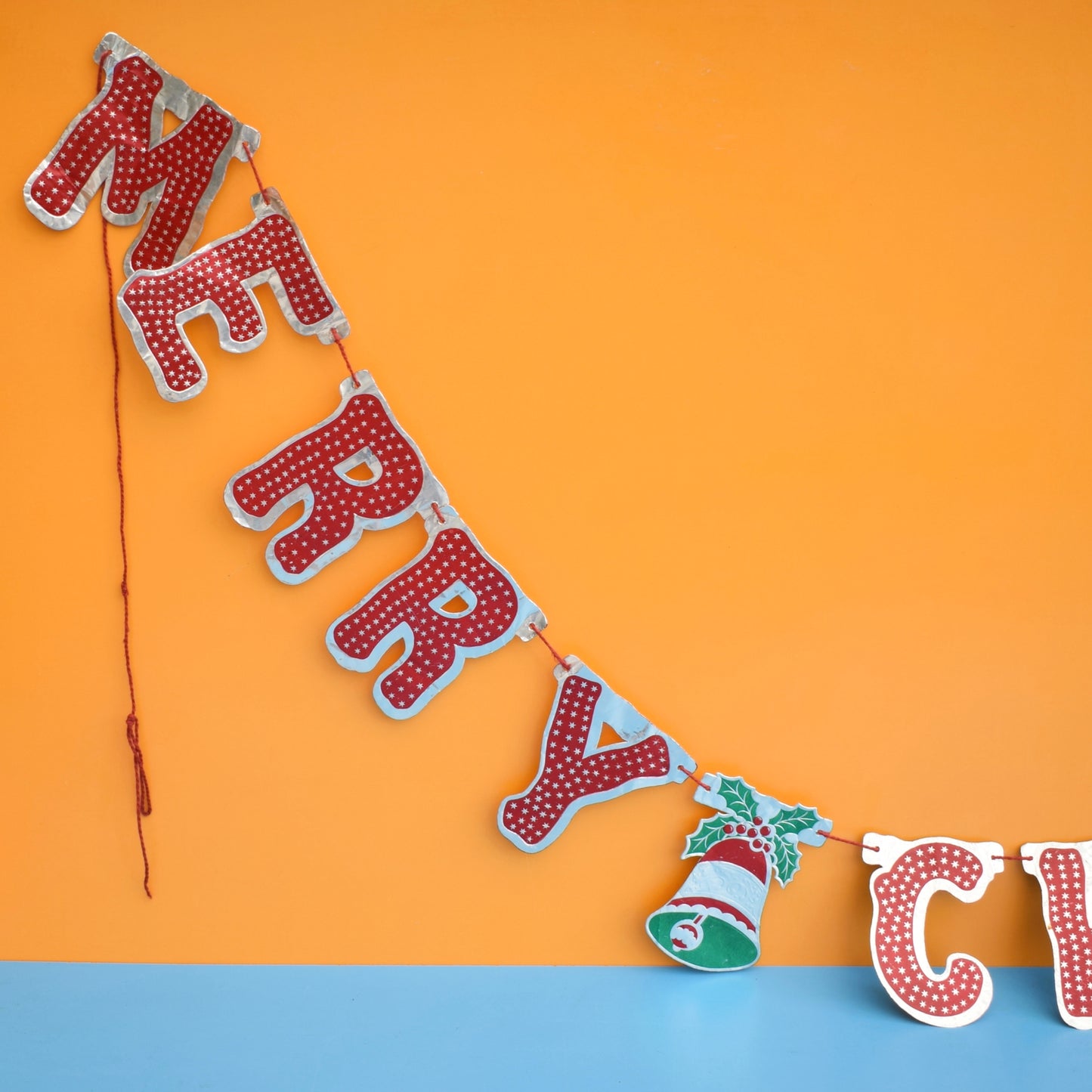 Vintage 1950s Merry Christmas Foil Garland Sign by Pineapple Retro