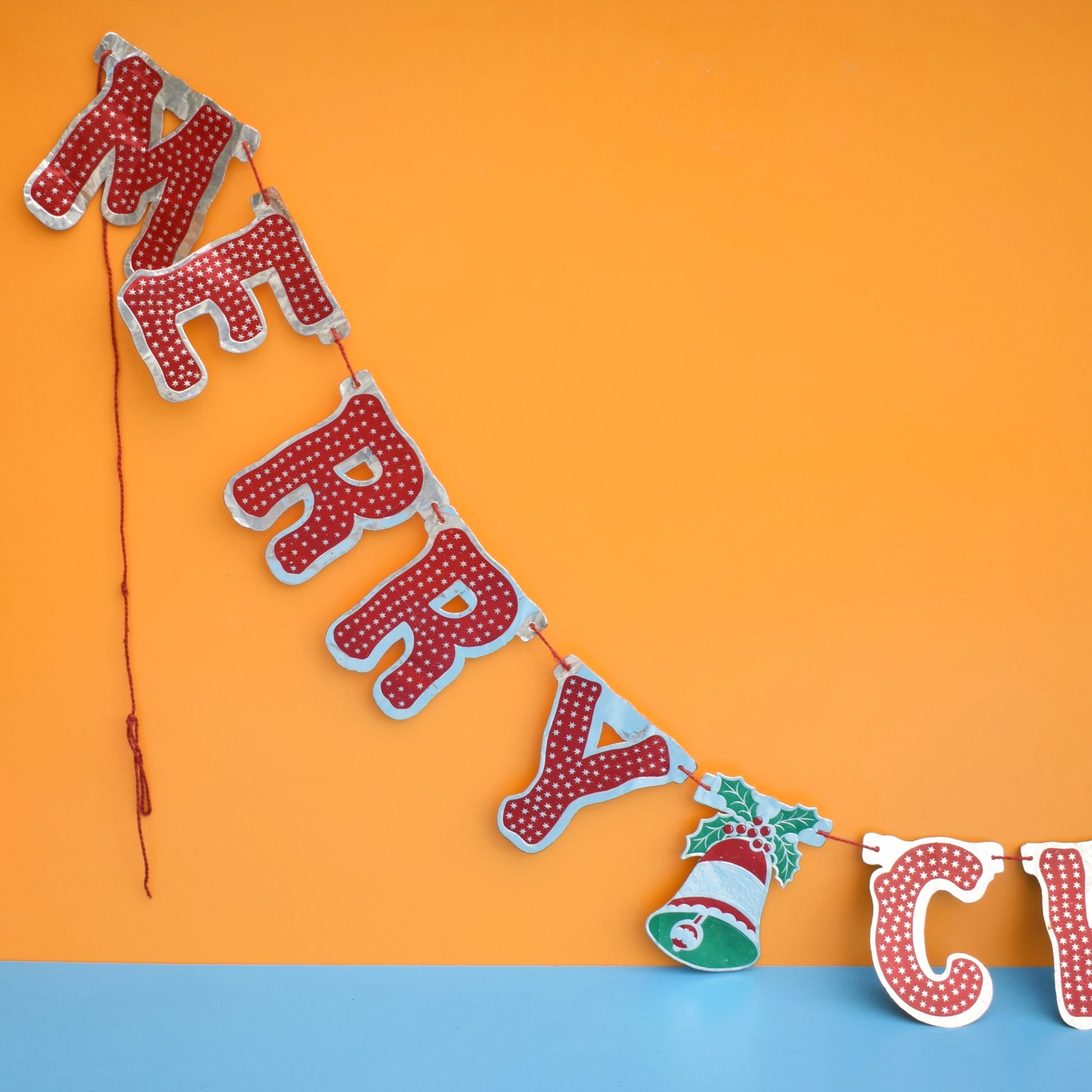 Vintage 1950s Merry Christmas Foil Garland Sign by Pineapple Retro