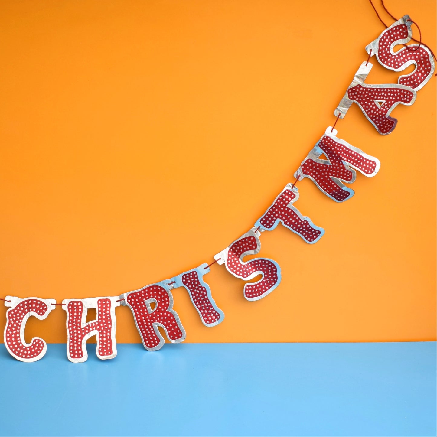 Vintage 1950s Merry Christmas Foil Garland Sign by Pineapple Retro