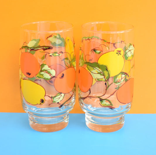 Vintage 1970s Drinking Glass Pair - Oranges & Lemons