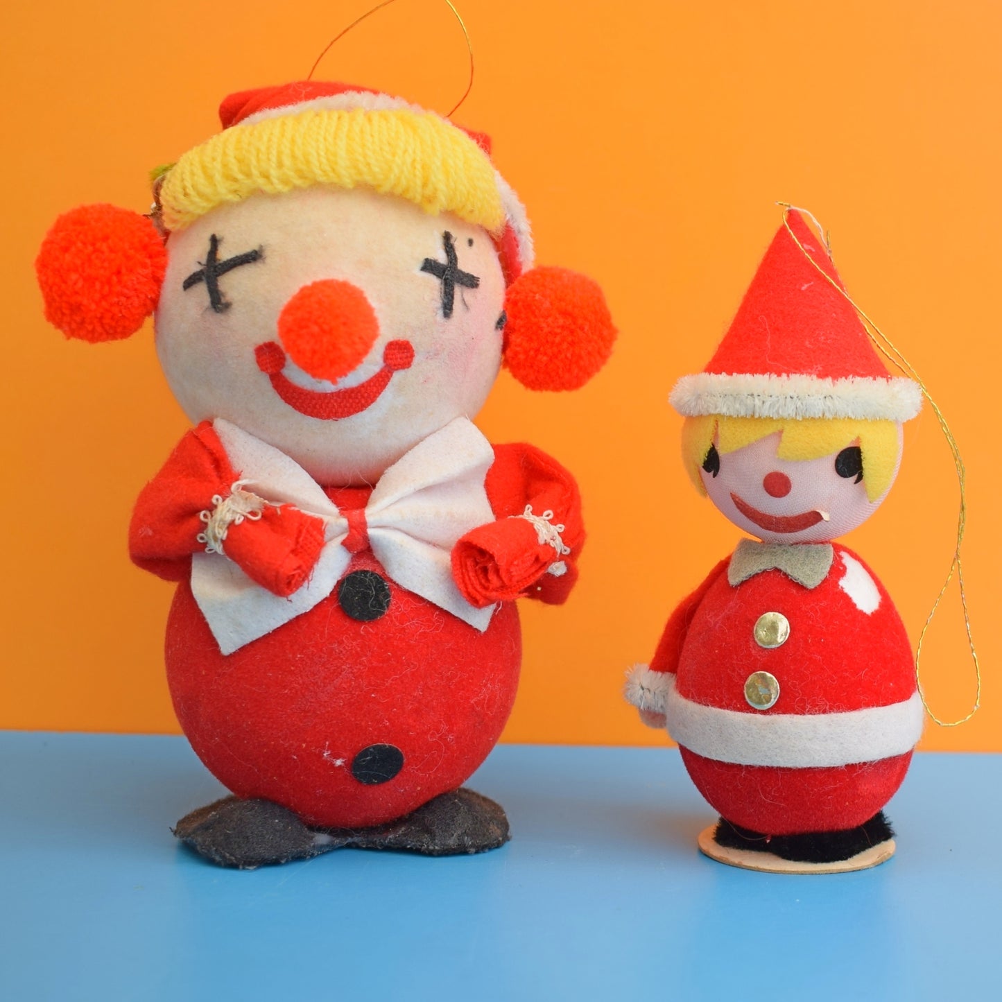 Vintage 1960s Kitsch Christmas Kitsch Flocked Clowns