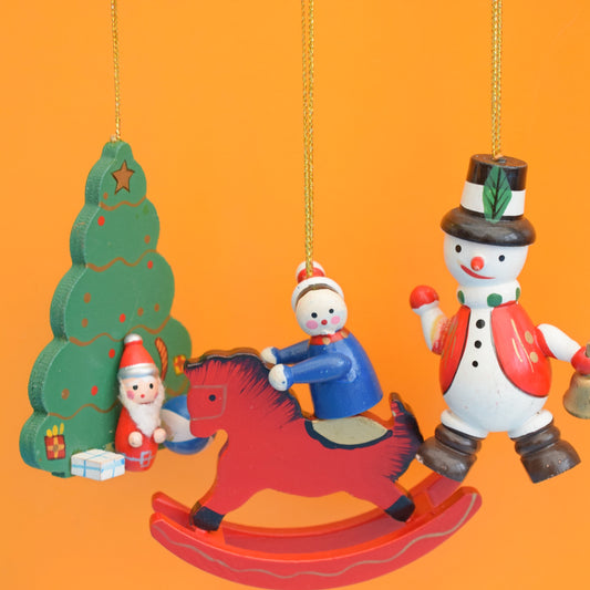Vintage 1970s Wooden Larger Christmas Decorations x6