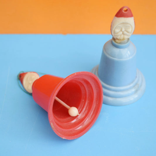 Vintage 1960s Kitsch Plastic Bell Decorations x2 - Santa Heads