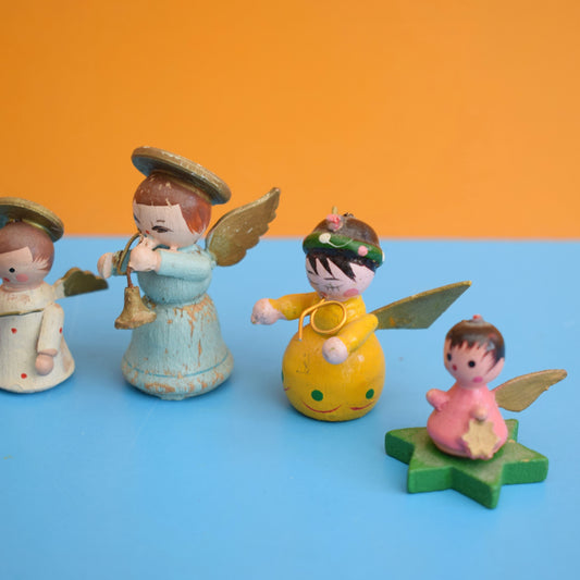 Vintage 1960s Mixed Wooden Angel Christmas Decorations x6
