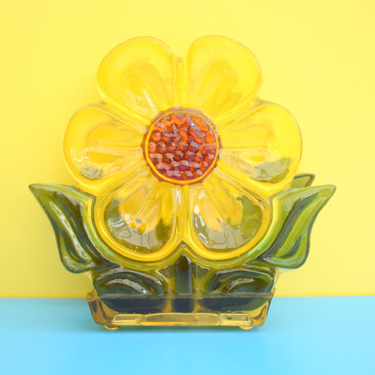 Vintage 1960s Lucite Flower Power Letter Rack / Napkin holder - Yellow