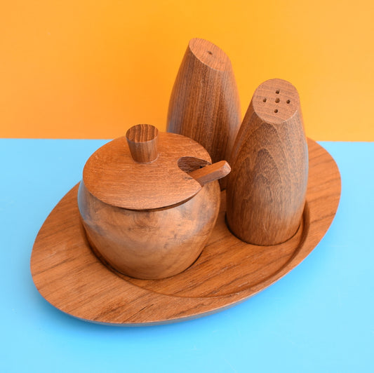 Vintage 1960s Wooden Cruet Set - Teak ? by Vintage