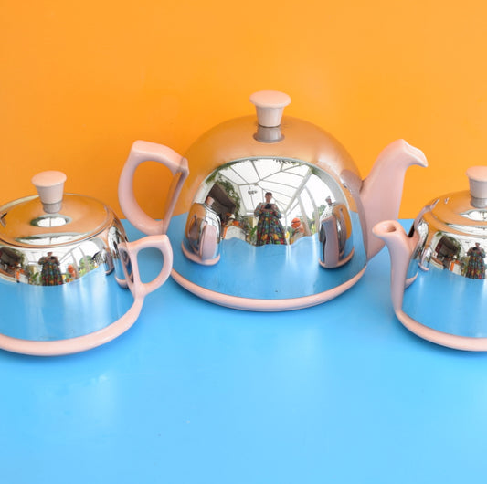 Vintage 1950s Celtic Insulated Tea Set - Chrome / Pink by Vintage