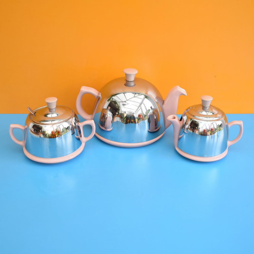 Vintage 1950s Celtic Insulated Tea Set - Chrome / Pink