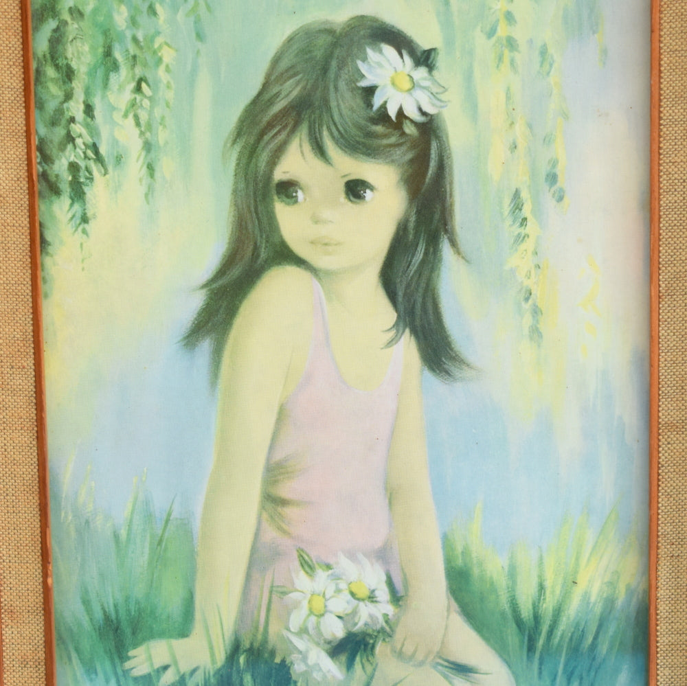 Vintage 1960s Picture-  little Girl With Daisies - Audrey