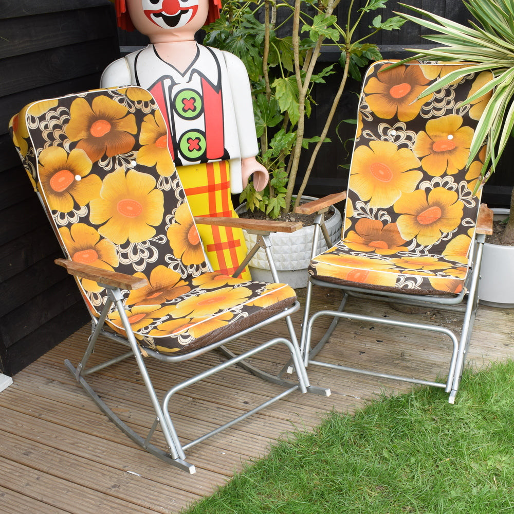 Vintage 1960s Reclining / Rocking Garden Chairs - Orange