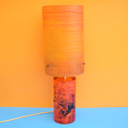 Vintage 1960s Shattaline Resin Table Lamp & Fibreglass Shade- Orange .