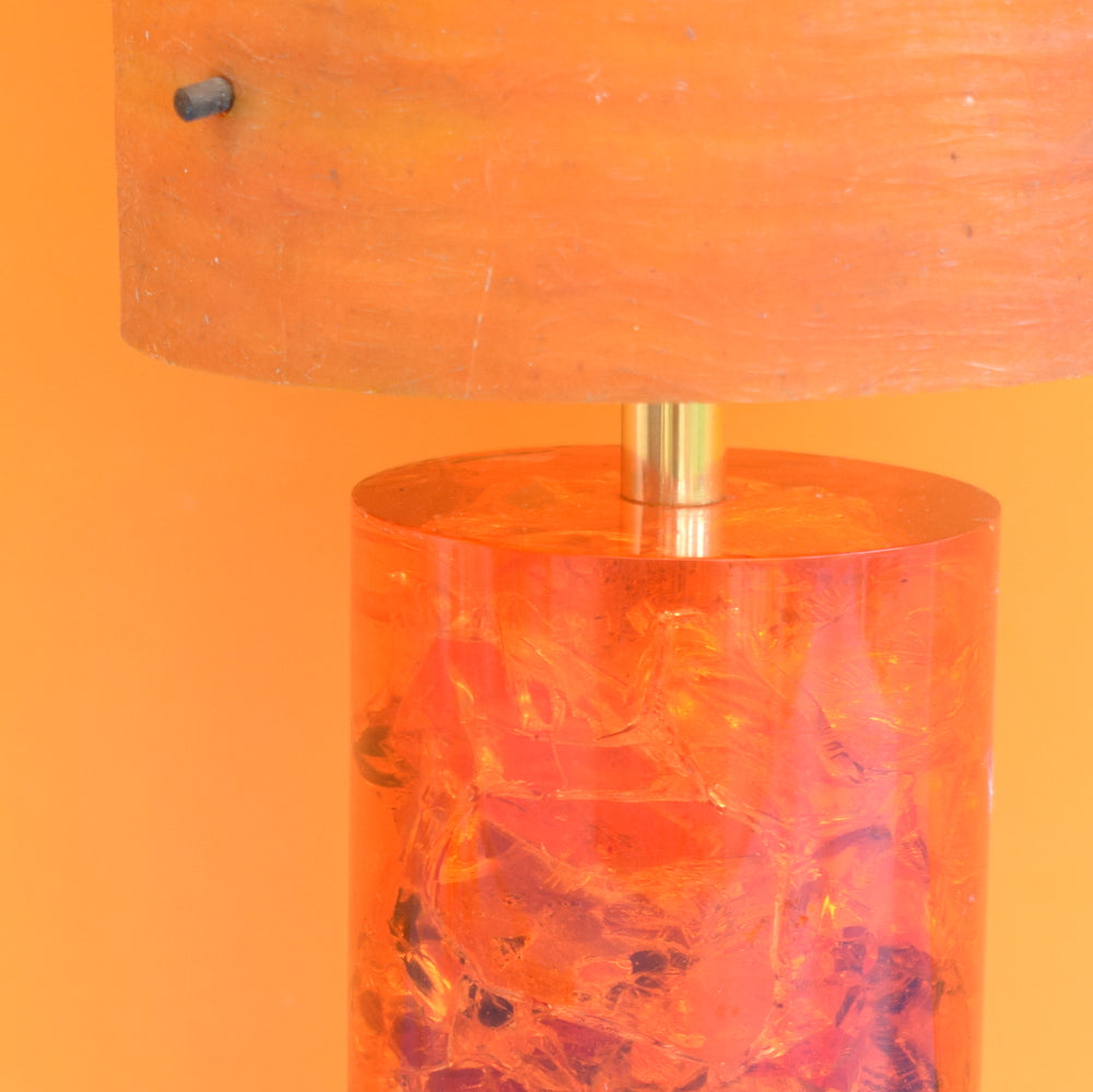 Vintage 1960s Shattaline Resin Table Lamp & Fibreglass Shade- Orange .