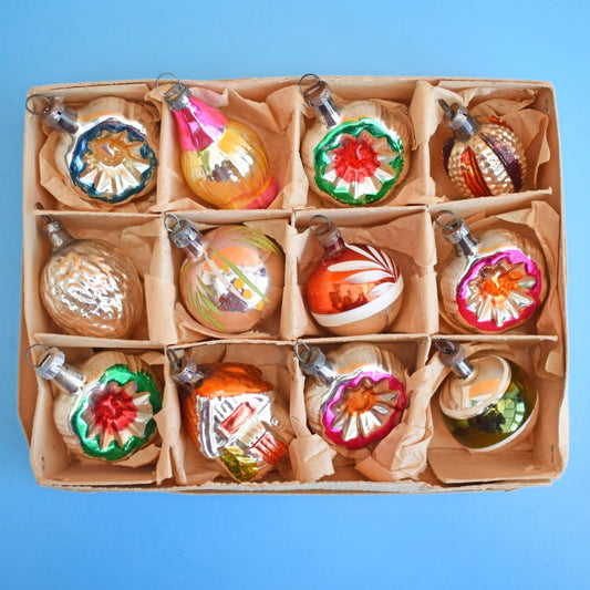 Vintage 1960s Glass Christmas Baubles - 12 Small .