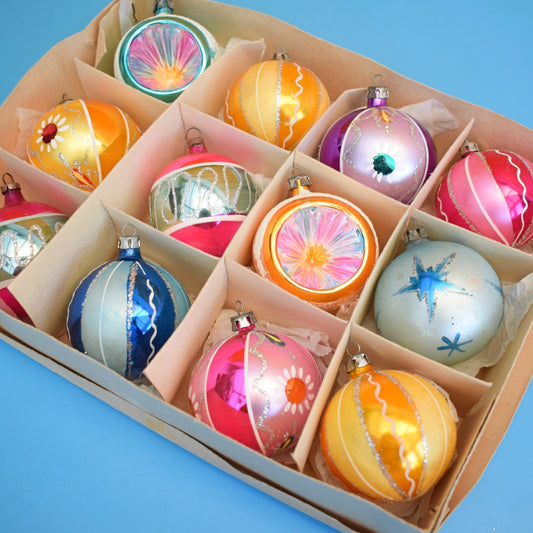 Vintage 1960s Glass Christmas Baubles - 12 Special by Pineapple Retro