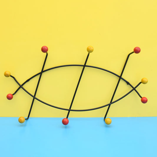 Vintage 1950s Atomic Hooks - Eye shaped - Yellow & Red Balls