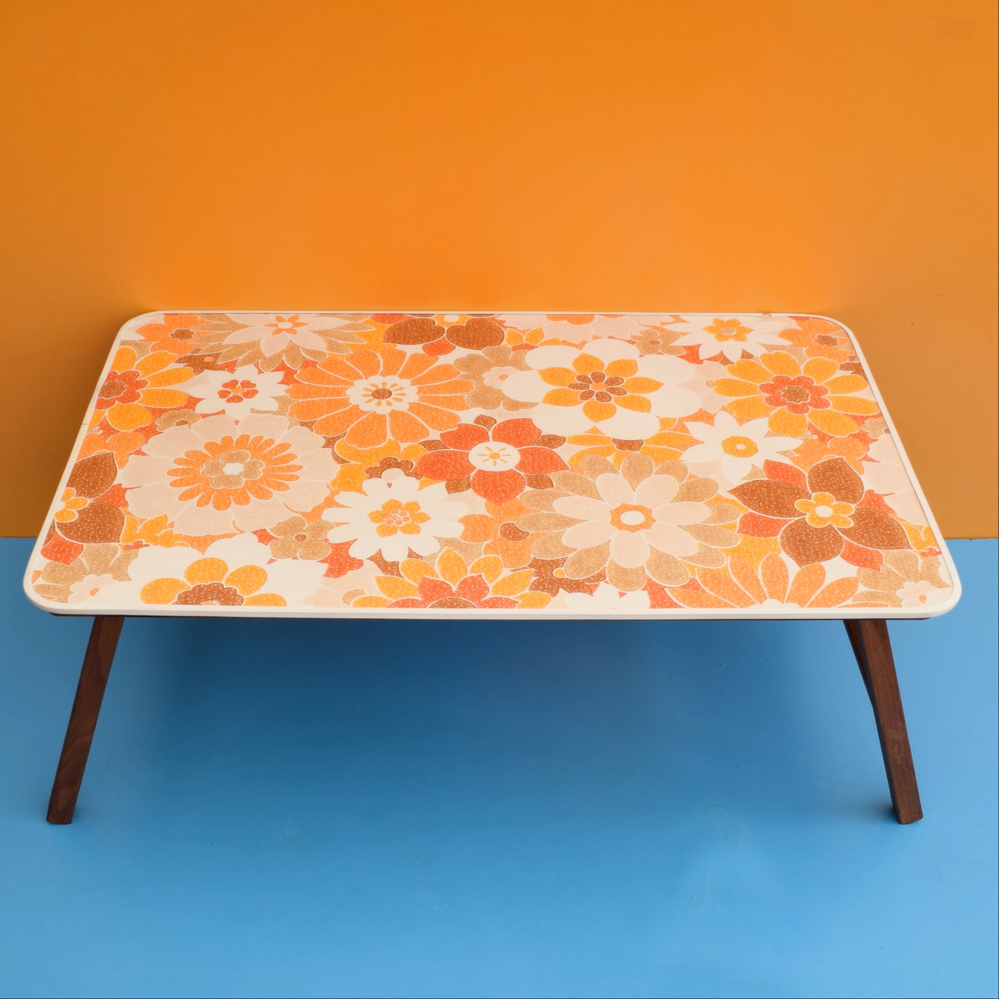 Vintage 1960s Low Table - Orange Flower Print by Vintage