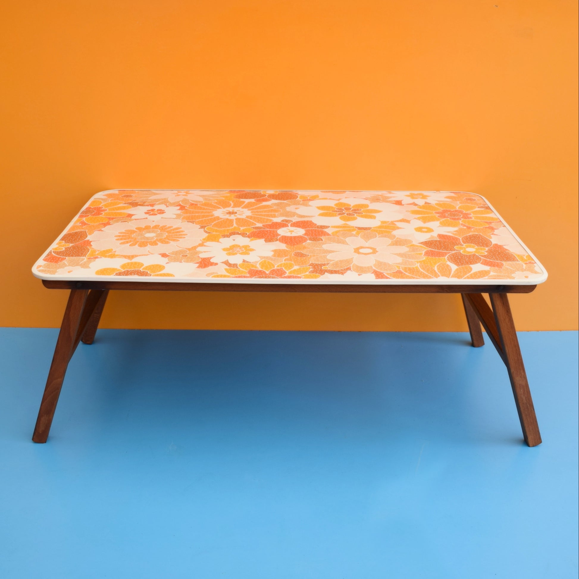 Vintage 1960s Low Table - Orange Flower Print by Vintage