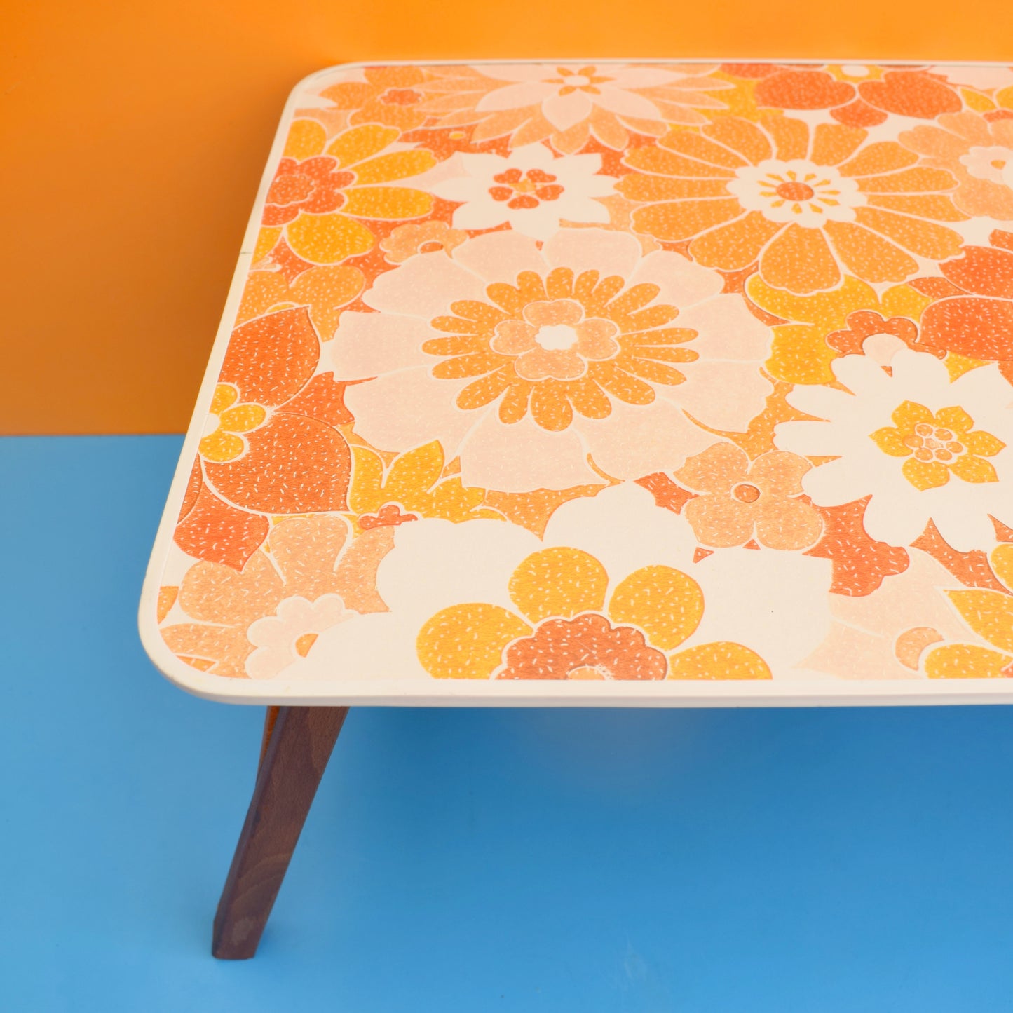 Vintage 1960s Low Table - Orange Flower Print by Vintage