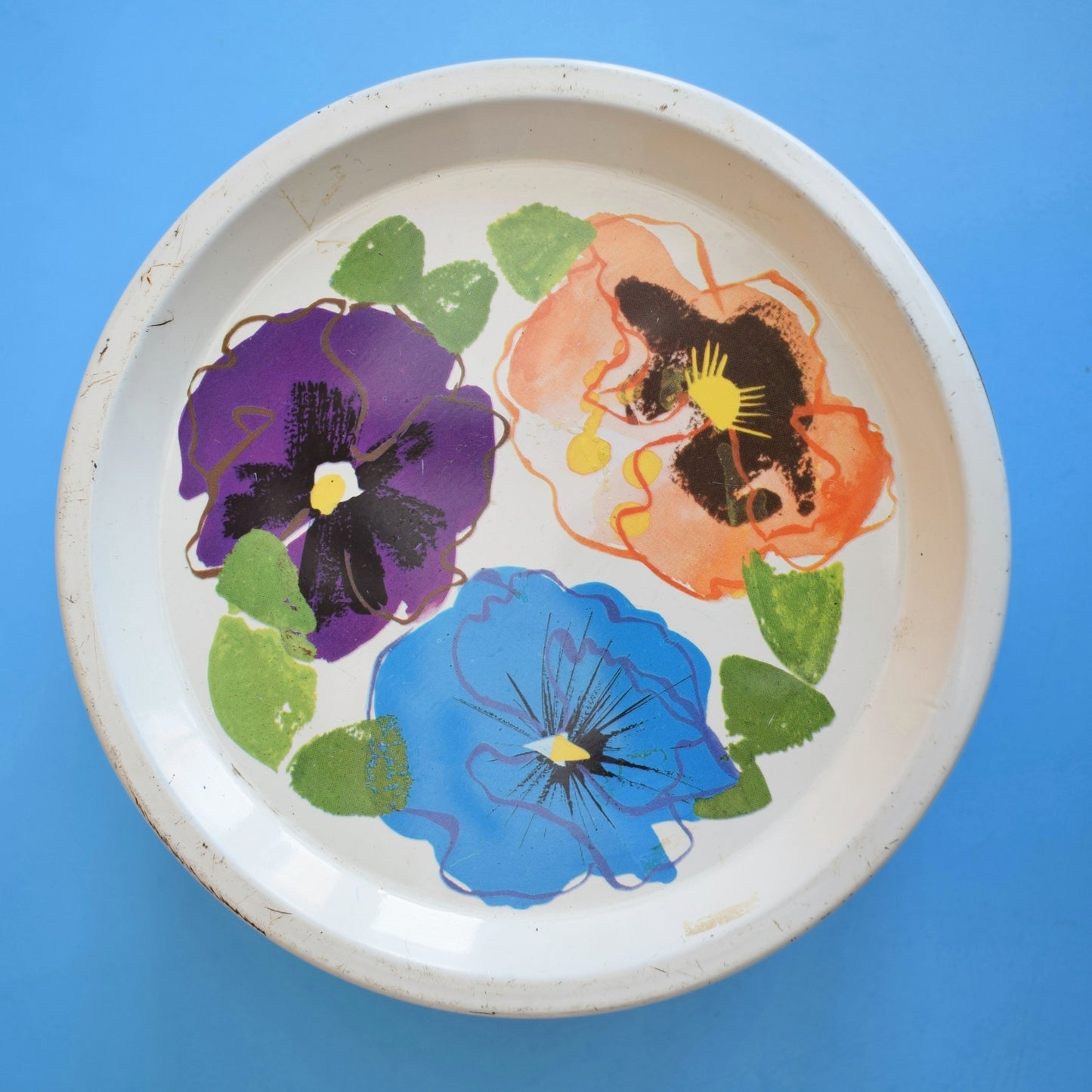 Vintage 1960s Pansy Floral Tin