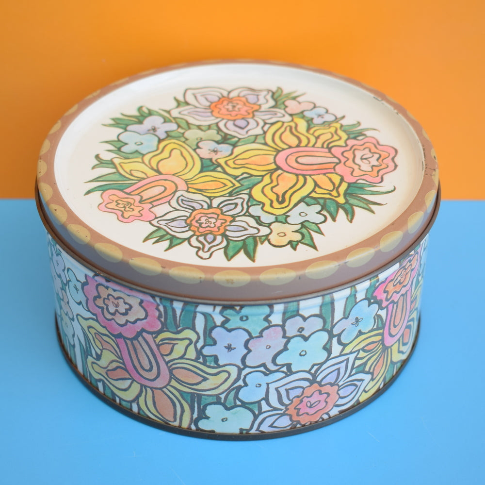 Vintage 1970s Rowntree Flower Power Tin - Pastels