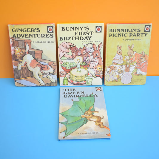 Vintage Ladybird Books - Bunnikins, Ginger, Bunny, Green Umbrella