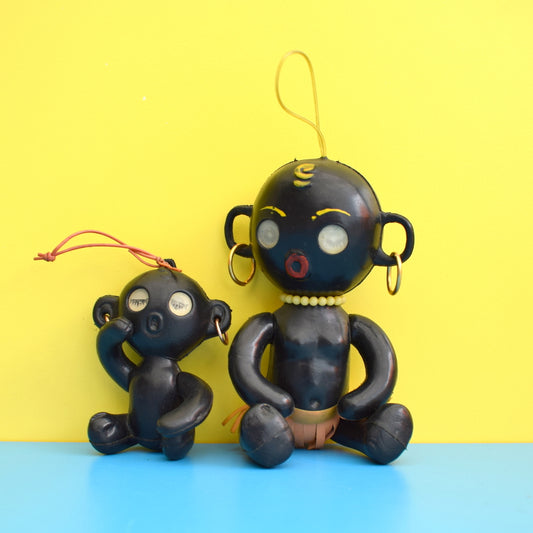 Vintage 1950s Plastic Mini Babies - Dakkochan Lenticular Eye Dolls - Black