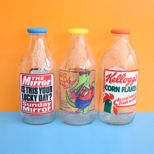 Vintage 1980s Glass Milk Bottles - Sustainable Uses by Pineapple Retro