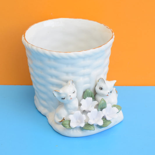 Vintage 1960s Small Ceramic Kitsch Kitten Planter
