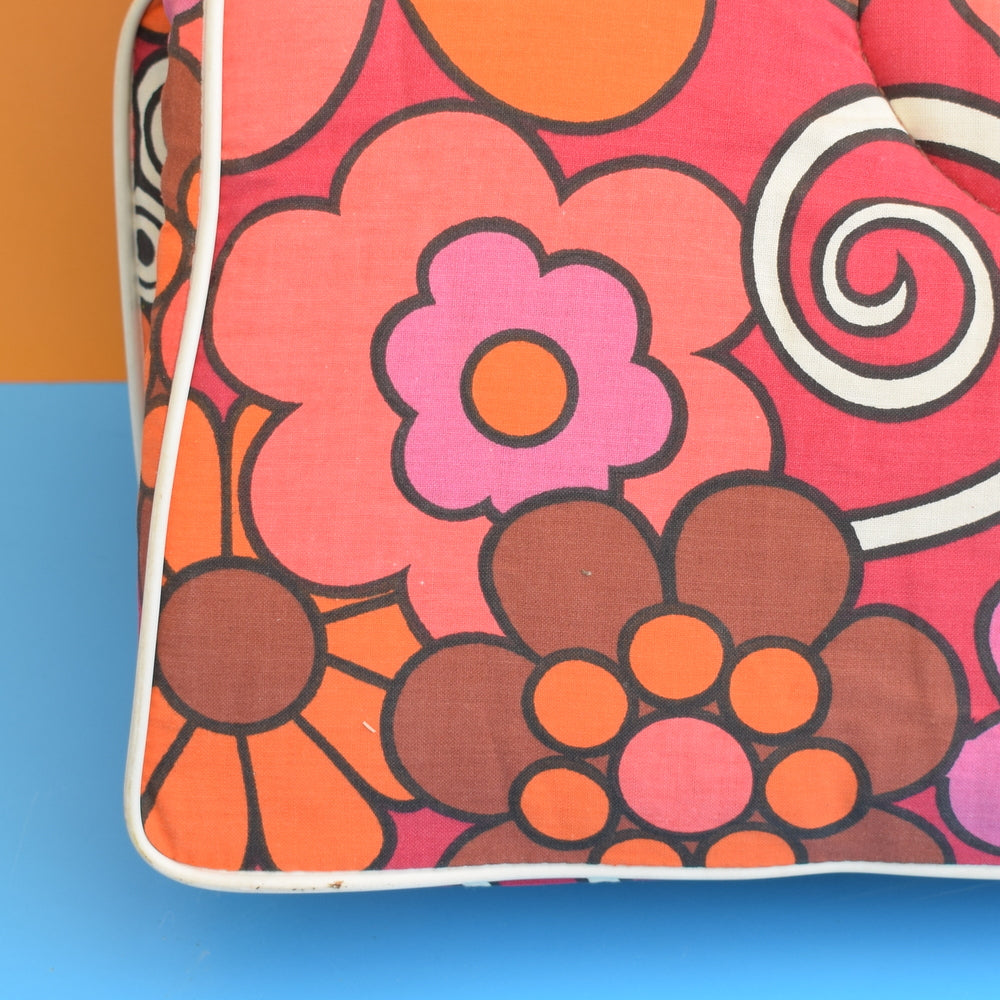 Vintage 1960s Folding Garden Cushion / Mattress - Pink Flower Power