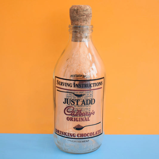 Vintage 1980s Glass Milk Bottle - Cadburys Hot Chocolate by Pineapple Retro
