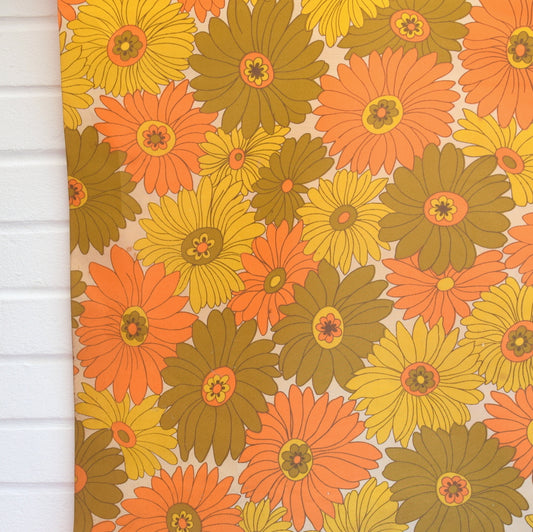 Vintage 1960s Large Roller Blind- Flower Power - Orange