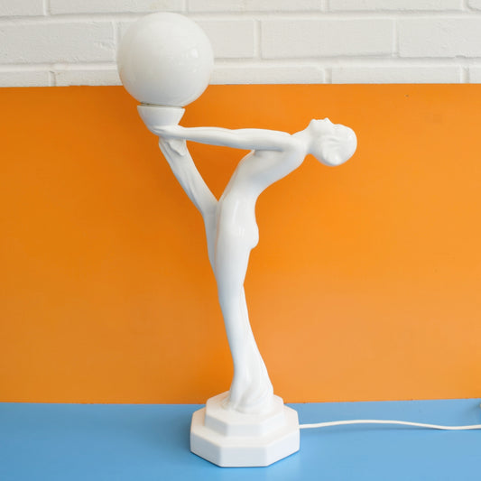 Vintage 1980s Ceramic Deco Lady Lamp by Pineapple Retro